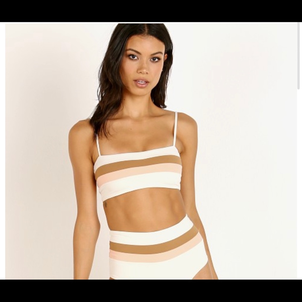 Lspace Rebel Stripe Bikini Top Cream